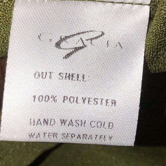 Gracia Olive Tiered Ruffle ¾ Sleeve Button Front Standing Collar Blouse- sz M - Picture 7 of 13